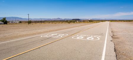 Historic Route 66 road in Californian desert. United Statesの写真素材