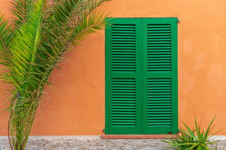 Spanish house with green shutters in beautiful Majorca island. Balearic architecture. Spainの写真素材