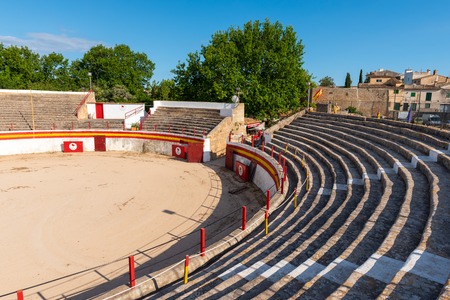 Mallorca, Spain - May 10,2019: The old bull-fighting arena near Alcudia Old Town in Majorcaのeditorial素材