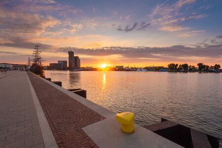 Sunset on the boulevard in the center of Gdynia. Baltic Sea, Polandの写真素材