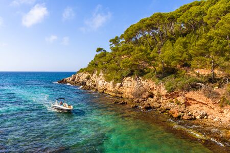 Menorca, Spain - October 14, 2019: Landscape of Cala Galdana bay, a popular tourist resort on the island of Menorca. Spain.のeditorial素材
