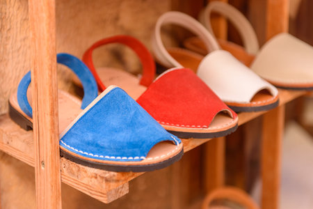 Menorca, Spain - October 14, 2019: Traditional Menorca sandals (named Avarca) at the local store