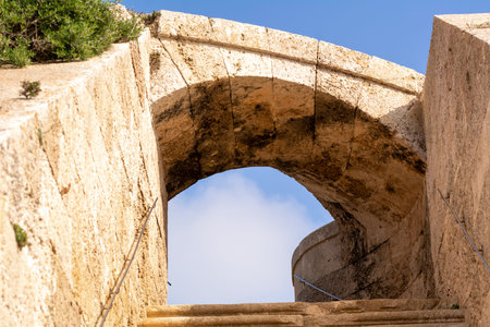 Menorca, Spain - October 13, 2019: The arches of Fortaleza de La Mola in Mahon, one of the biggest...
