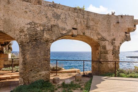 Menorca, Spain - October 13, 2019: Arches in Fortaleza de La Mola in Mahon. One of the biggest European fortresses built in the 19th centuryのeditorial素材