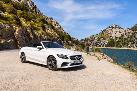 Mallorca, Spain - May 7, 2019: Mercedes Benz car parked in the mountainous part of the island of...
