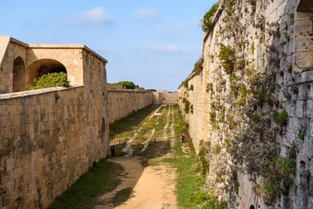 Menorca, Spain - October 13, 2019: Defensive walls of Fortaleza de La Mola, the biggest European...