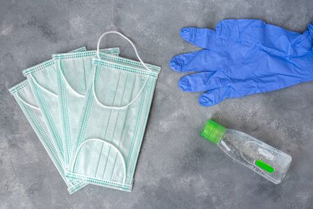 Protective mask, disinfectants and gloves. Antivirus health protectionの写真素材