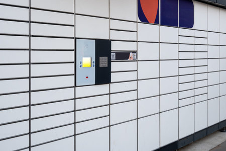 Automated parcel terminal (parcel locker, post terminal) on the street. Poland, Europe