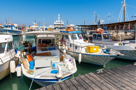 Rhodes, Greece - May 13, 2018: Fishing boats in port of Rhodesのeditorial素材