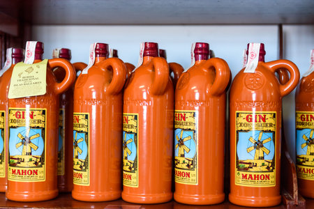 Menorca, Spain - October 16, 2019: Gin Xoriguer made from grapes on the island of Menorca