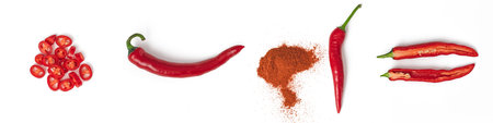 Collection of red pepper isolated on a white backgroundの写真素材