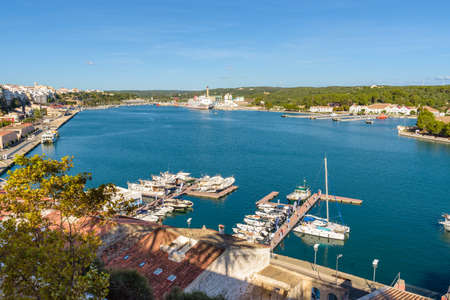Menorca, Spain - October 16, 2019: Mahon, capital city of Menorca island, view of natural and unique bayのeditorial素材