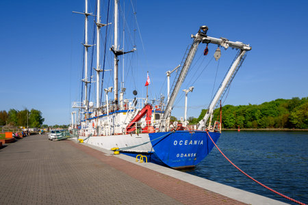 Gdansk, Poland - May 10, 2020: Research/Survey vessel OCEANIA moored in port of Gdansk