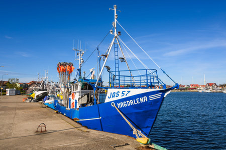 Jastarnia, Poland, May 9, 2020: Fishing boat docked in port of Jastarnia on Hel Peninsula. Baltic...