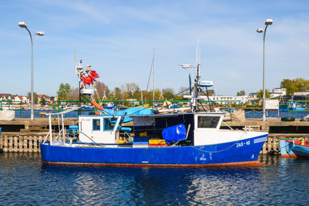 Jastarnia, Poland, May 9, 2020: Fishing boat docked in port of Jastarnia on Hel Peninsula. Baltic Seaのeditorial素材