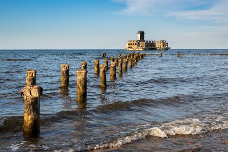 Breakwaters at Baltic Sea. The old torpedo station in Babie Doly. Poland, Europe.の写真素材