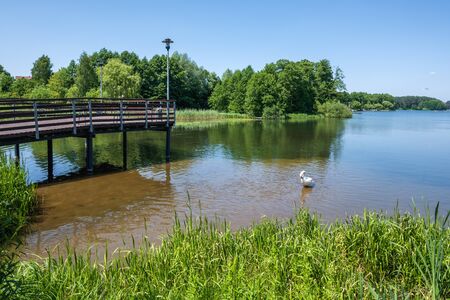 Wooden pier on the Radunskie lake in Stezyca. Kashubia, Polandの写真素材