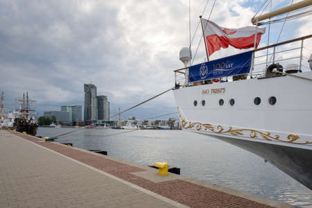 Gdynia, Poland - June 30, 2020: The seaside promenade in Gdynia. Harbor of Baltic Sea. Poland.のeditorial素材