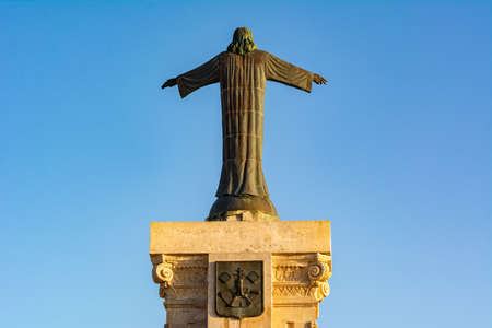 Es Mercadal, Menorca - October 13, 2019: Christ Monument on the top of El Toro Mountain - the highest peak of Menorca, Balearic Islands, Spainのeditorial素材