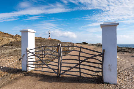 Menorca, Spain - October 13, 2019: Entrance to the Favaritx lighthouse on the island of Menorca. spainのeditorial素材