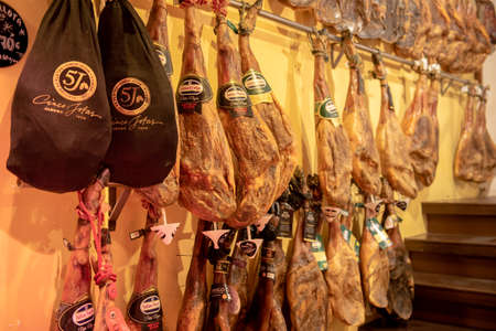 Menorca, Spain - October 14, 2019: Traditional Spanish cold cuts at a local Menorca supermarketのeditorial素材