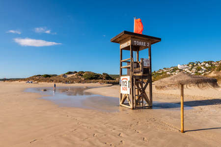 Menorca, Spain - October 15, 2019: Son Bou beach, one of the most popular beaches on the island of Menorca. Spain.のeditorial素材