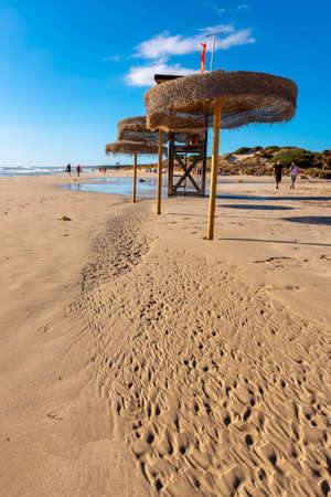 Menorca, Spain - October 15, 2019: Son Bou beach, one of the most popular beaches on the island of Menorca. Spain.のeditorial素材