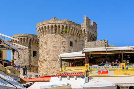 RHODES, GREECE - May 13, 2018: Hippocrates square in Rhodes medieval town, Greeceのeditorial素材