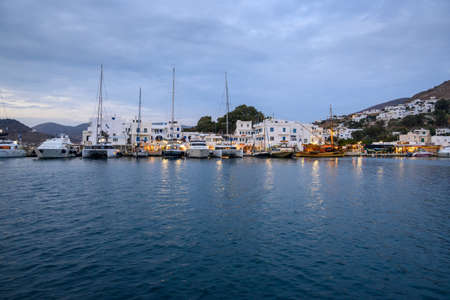 Ios, Greece - September 19, 2020: View of bay and port of Ios in the evening. Cyclades Islands, Greeceのeditorial素材