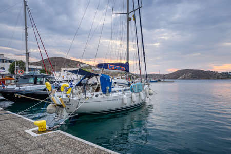 Ios, Greece - September 19, 2020: Yachts in marina in the port of Ios. Cyclades Islands, Greeceのeditorial素材