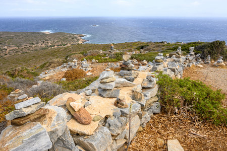 A composition of stones arranged on the north coast of Island. Cyclades, Greece