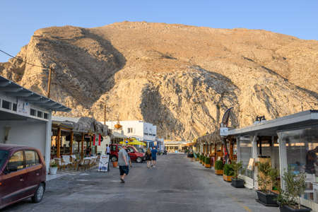 Santorini, Greece - September 16, 2020: Street view in Perissa village on Santorini. Cyclades Islands, Greeceのeditorial素材
