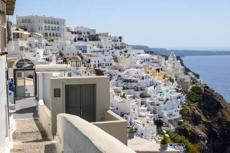 Santorini Greece, September 17, 2020: Traditional Cycladic architecture in Fira, Santorini. Cyclades Islands, Greeceのeditorial素材