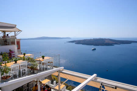 Santorini Greece, September 17, 2020: View of Nea Kameni Island in the Gulf of Santorini. Greeceのeditorial素材