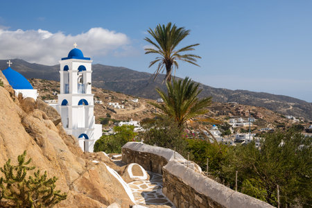 Church of Virgin Mary of the Cliff in Chora town on Ios Island. Cyclades, Greeceの写真素材