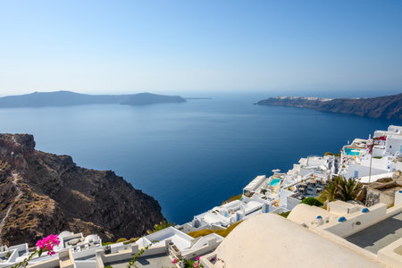 Santorini Greece, September 17, 2020: Sea view in Imerovigli village on Santorini. Cyclades Islands, Greeceのeditorial素材