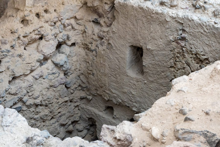 Santorini, Greece - September 18, 2020: Recovered ancient buildings in prehistoric town of Akrotiri, one of the most important prehistoric settlements of the Aegean. An archaeological site of Akrotiri in Santorini, Greeceのeditorial素材