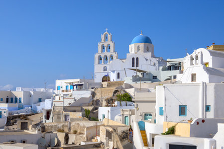Santorini, Greece - September 18, 2020: Pyrgos, the most picturesque village of Santorini. Cyclades Islands, Greeceのeditorial素材