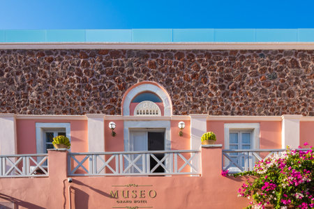 Santorini, Greece - September 17, 2020: Architecture of Oia village on Santorini. Cyclades, Greeceのeditorial素材