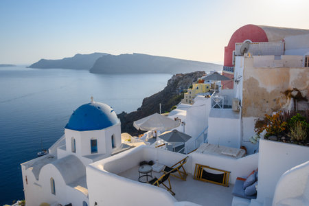 Santorini, Greece - September 17, 2020: Architecture of Oia village on Santorini. Cyclades, Greeceのeditorial素材