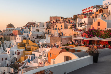 Santorini, Greece - September 17, 2020: Oia village with colorful houses on Santorini island, Cyclades, Greeceのeditorial素材