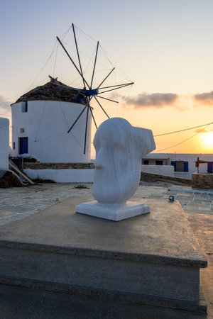 Ios, Greece - September 21, 2020: Marble sculpture in Chora of Ios Island, a Greek island in the Cyclades group in the Aegean Sea. Greeceのeditorial素材