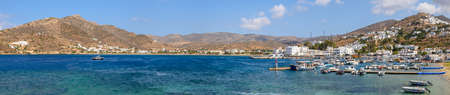 Ios, Greece - September 22, 2020: Panorama of bay of Ios island on a sunny day Cyclades Islands, Greeceのeditorial素材