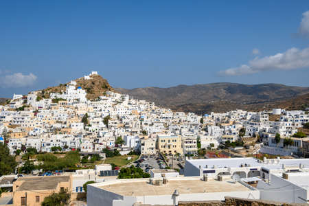 Chora town of Ios. Ios Island is a popular tourist destination in the Aegean Sea. Cyclades Islands, Greeceの写真素材