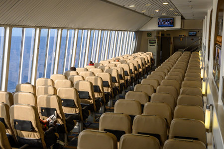 Sikinos, Greece - September 23, 2020: Interior of ferry Caldera Vista, high speed catamaran owned by Seajetsのeditorial素材