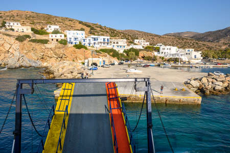 Sikinos, Greece - September 23, 2020: Open hatch of the ferry Alopronoia (Alopronia), the little port on a lovely Sikinos island. Greeceのeditorial素材
