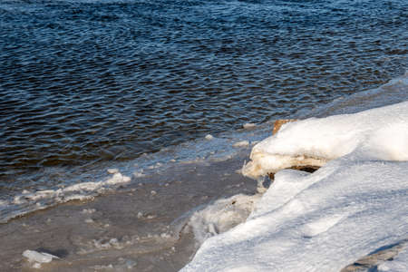 The Piasnca River during winter in northern Poland. Debki, Polandの写真素材