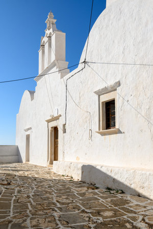 The church in Castro (Kastro), the oldest part of the Chora town on Folegandros island. Cyclades, Greeceの写真素材