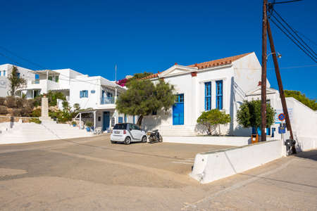 Folegandros, Greece - September 25, 2020: Building of Elementary School in Chora on Folegandros Island. Greeceのeditorial素材