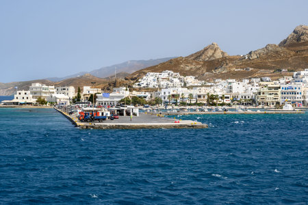 Naxos, Greece - September 26, 2020: The main port of Naxos Town (Chora) the capital of Naxos Island....